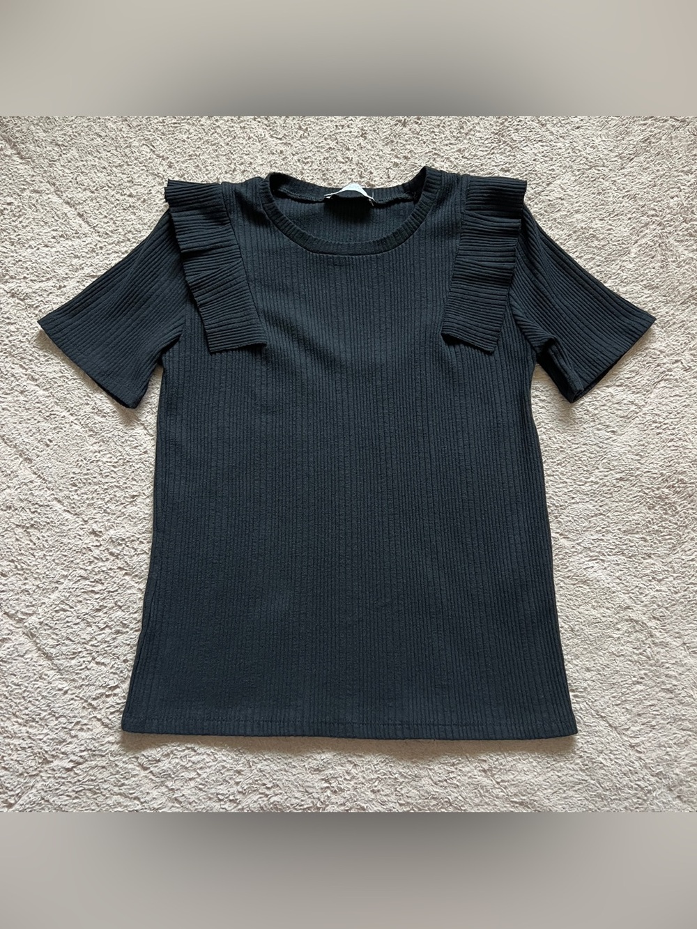 Zara Ruffle Shoulder Top Cottage Minimalist Preppy Capsule Office Whimsical Sz M
